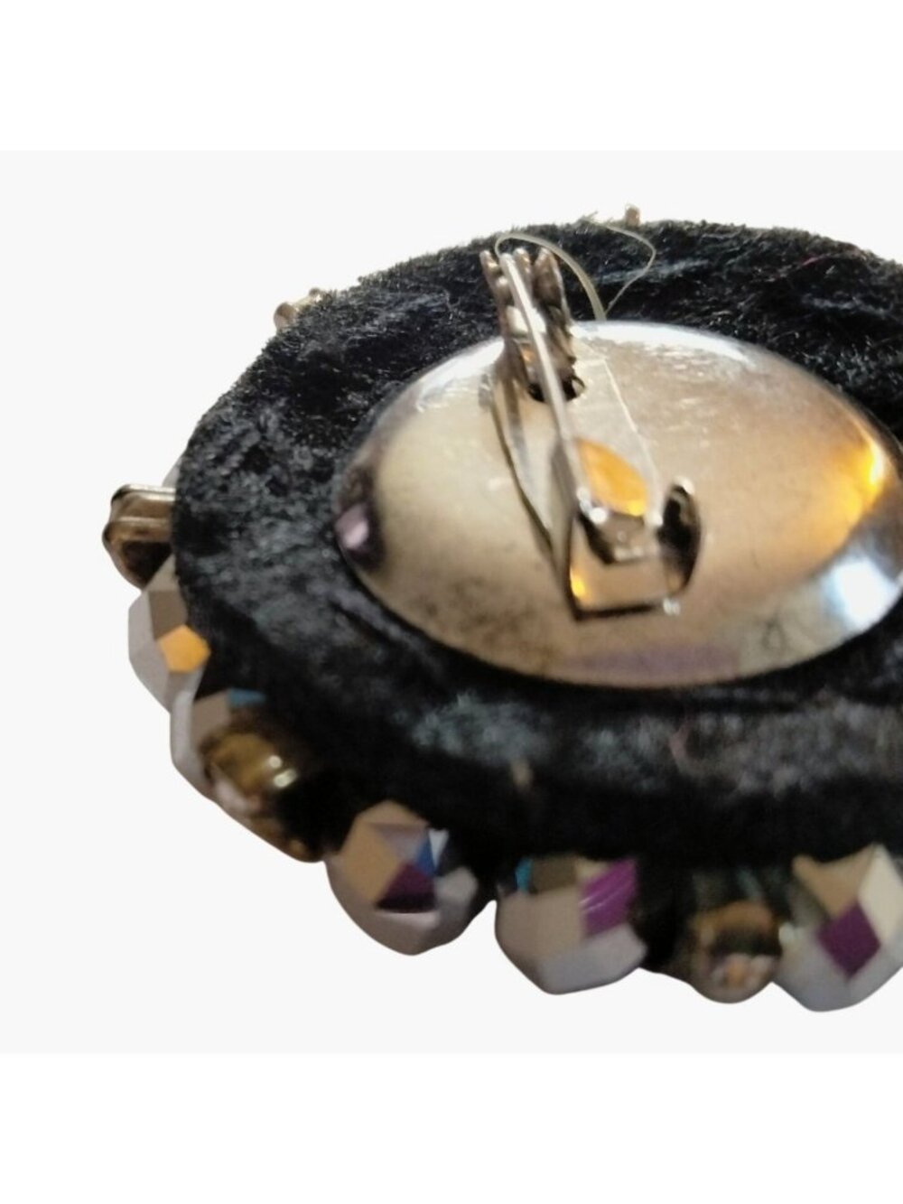 Rhinestone Beaded Brooch Artisan Silver Crystal Artisan Pin - Picture 5 of 7